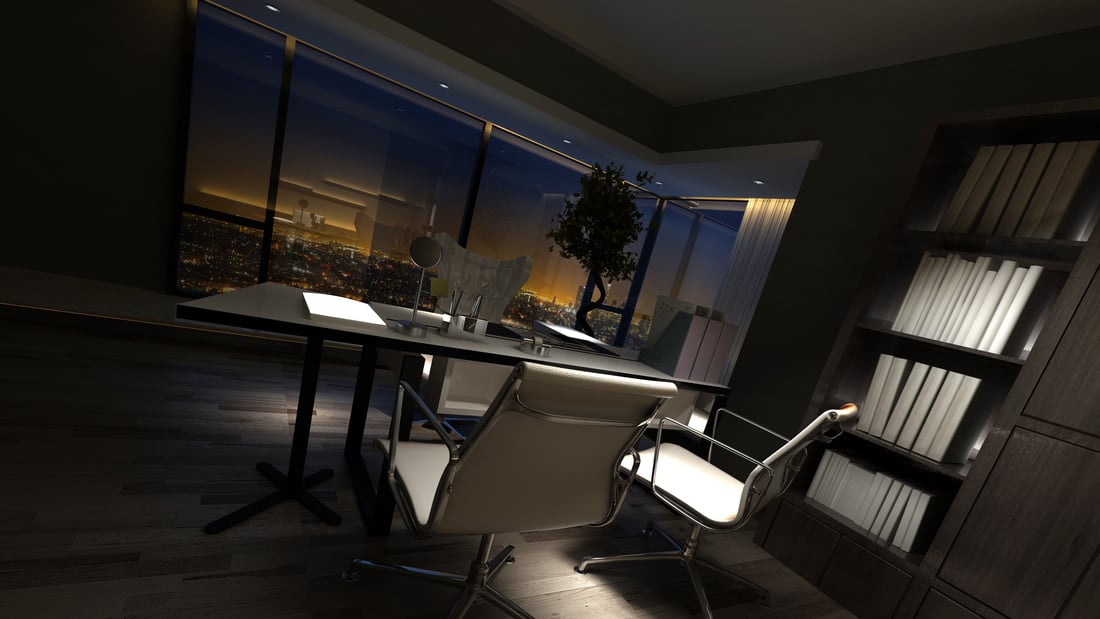 Luxury Home Office Interior at Night